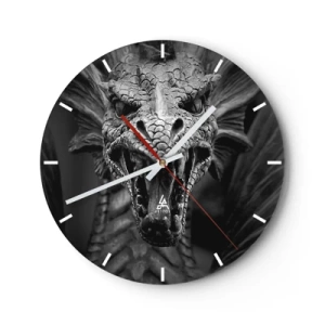Wanduhr - Glasuhr - Ein märchenhafter Drache in Grau - 40x40 cm
