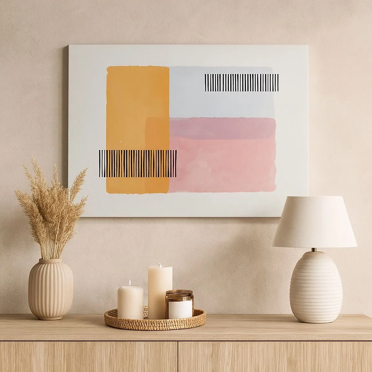 Bild auf Leinwand - Leinwandbild - Geometrie in Pastellfarben mit Linien auf hellem Hintergrund - 70x50cm - Von Ecke zu Ecke - Moderne Wanddekoration für Wohnzimmer und Schlafzimmer ARTTOR
