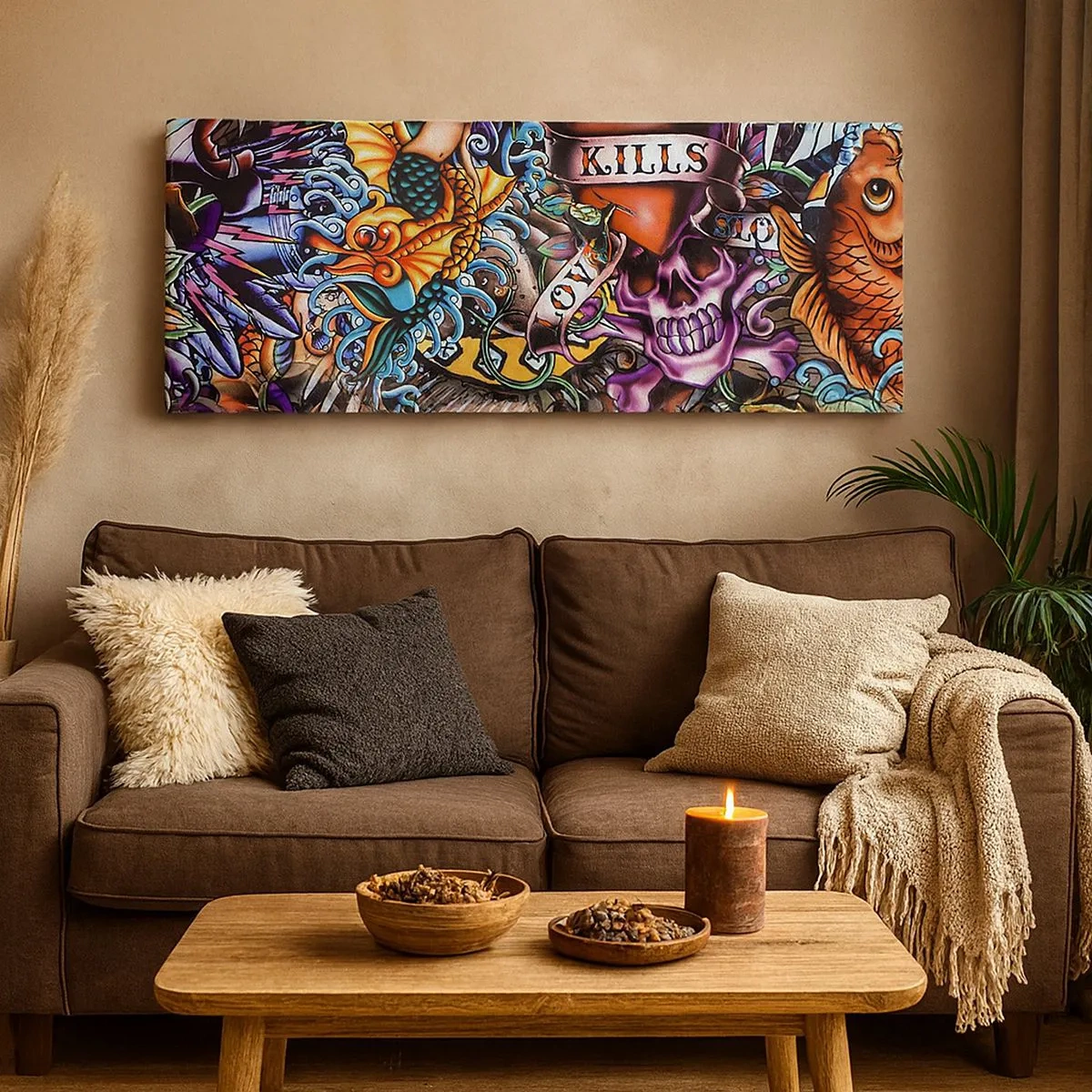 Bild auf Leinwand - Leinwandbild - Der Traum des Tätowierers - 100x40 cm