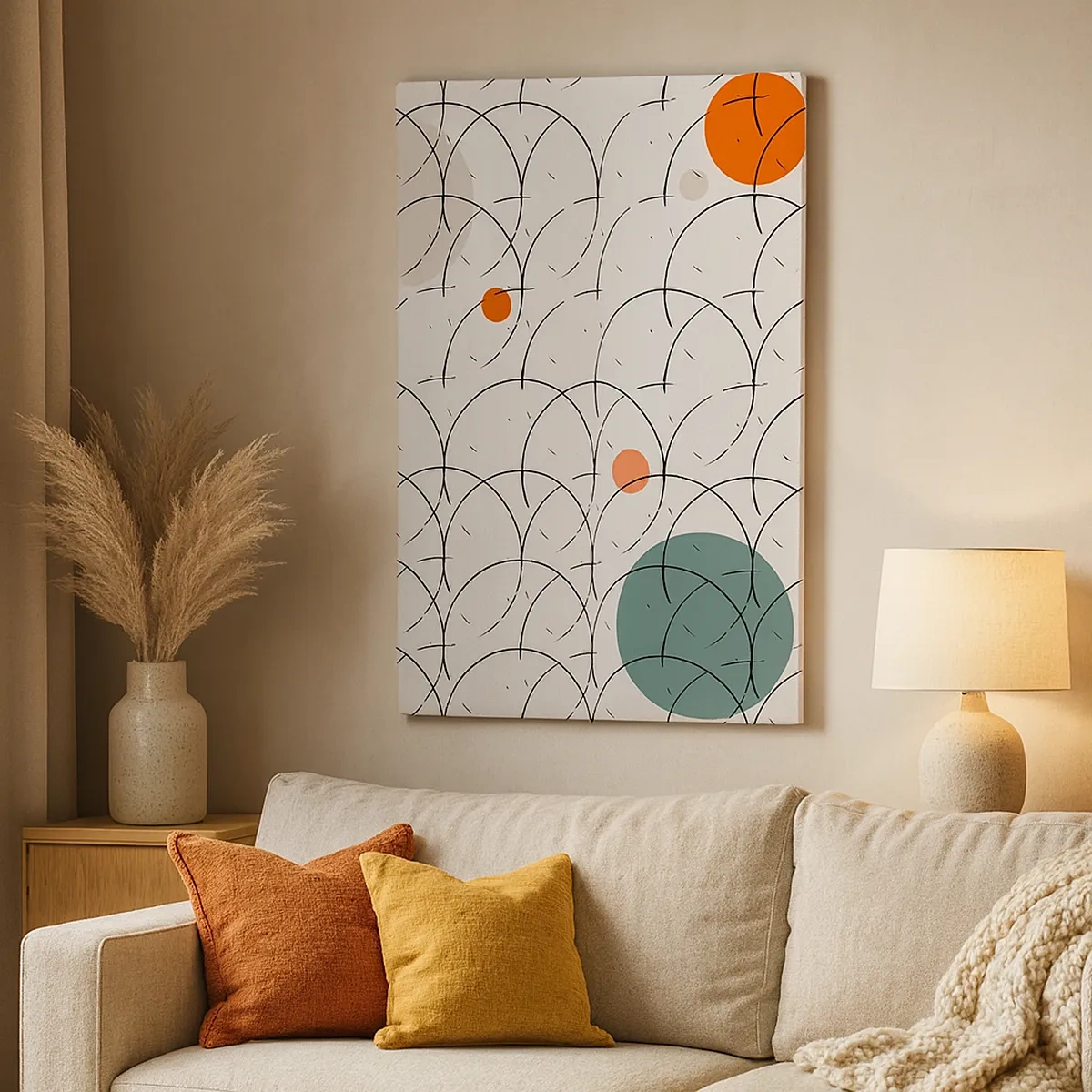 Bild auf Leinwand - Leinwandbild - Geometrisches Muster mit bunten Kreisen auf hellem Hintergrund - 50x70cm - Im Pop-Art-Geist - Moderne Wanddekoration für Wohnzimmer und Schlafzimmer ARTTOR