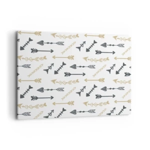 Bild auf Leinwand - Leinwandbild - Ein minimalistisches Muster mit Pfeilen in Beige- und Grautönen. - 100x70cm - Der Traum des Bogenschützen - Moderne Wanddekoration für Wohnzimmer und Schlafzimmer ARTTOR
