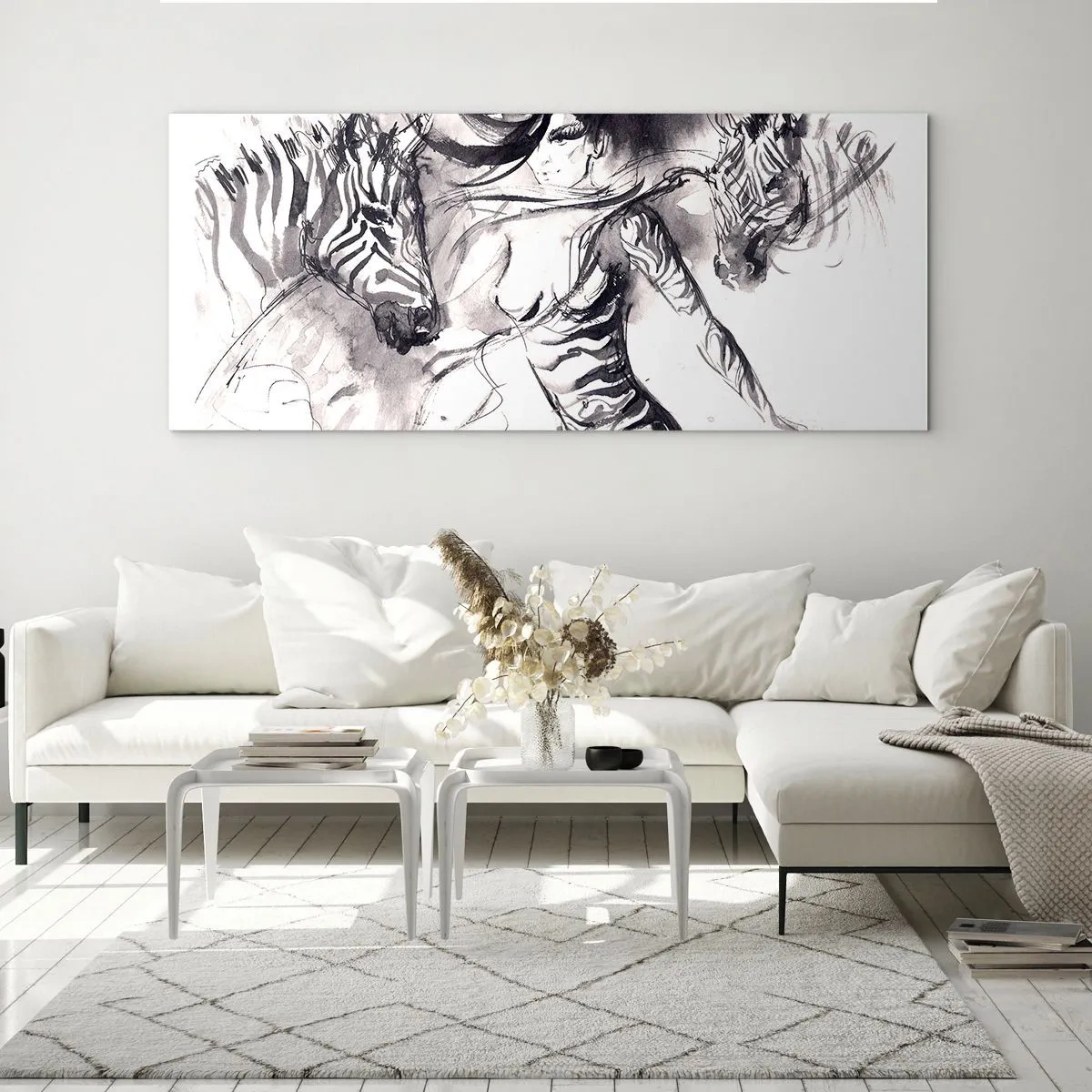 Glasbild - Bild auf glas - Tanzen mit den Zebras - 90x30 cm