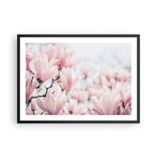 Poster in einem schwarzem Rahmen - Dezente Magnolienblüten in zarten Rosatönen - 70x50cm - Das Ideal der Subtilität - Moderne Wanddekoration für Wohnzimmer und Schlafzimmer ARTTOR