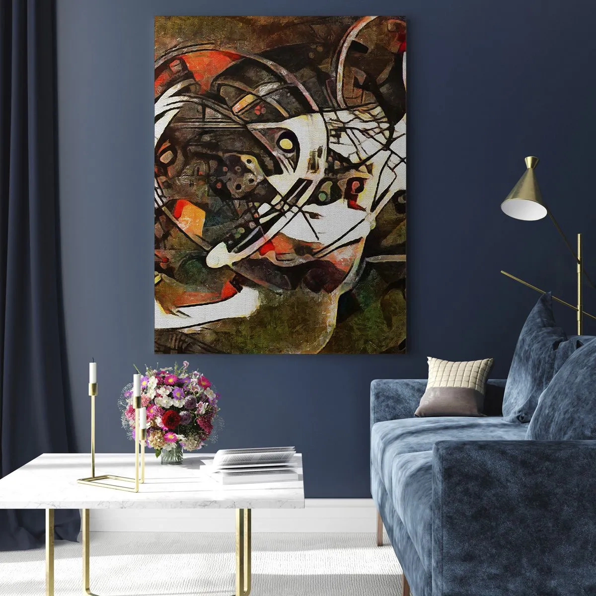 Glasbild - Bild auf glas - Ausdrucksstarke Abstraktion in dunklen Tönen mit dynamischen Linien. - 70x100cm - Hören Sie den Verkehr? - Moderne Wanddekoration für Wohnzimmer und Schlafzimmer ARTTOR