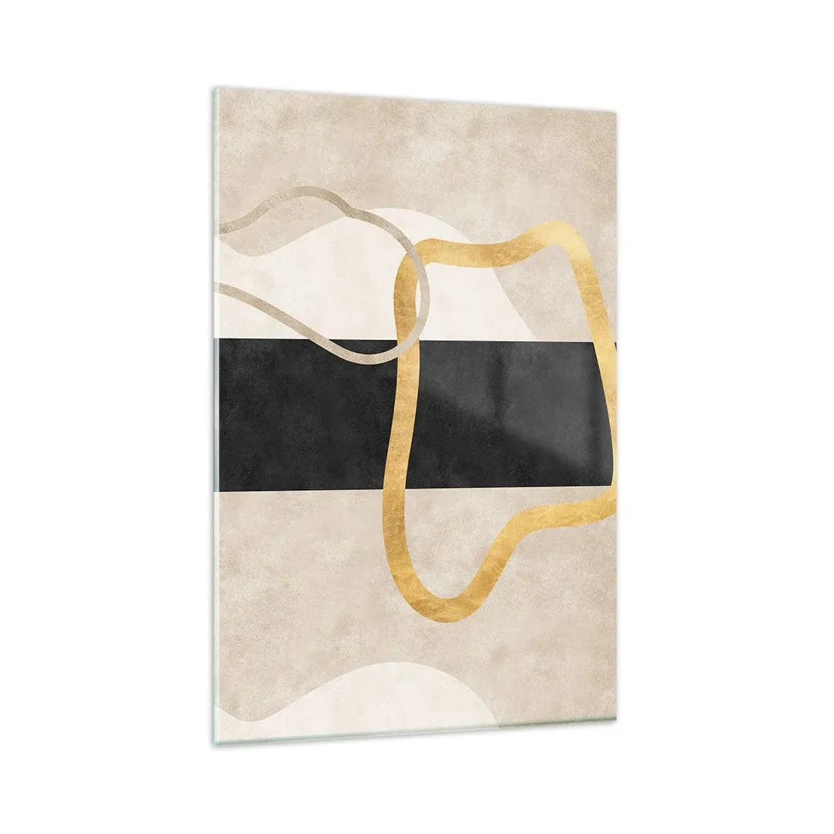 Glasbild - Bild auf glas - Ein minimalistisches Design mit geschwungenen Formen in Gold und Schwarz. - 80x120cm - Schleifenformen - Moderne Wanddekoration für Wohnzimmer und Schlafzimmer ARTTOR