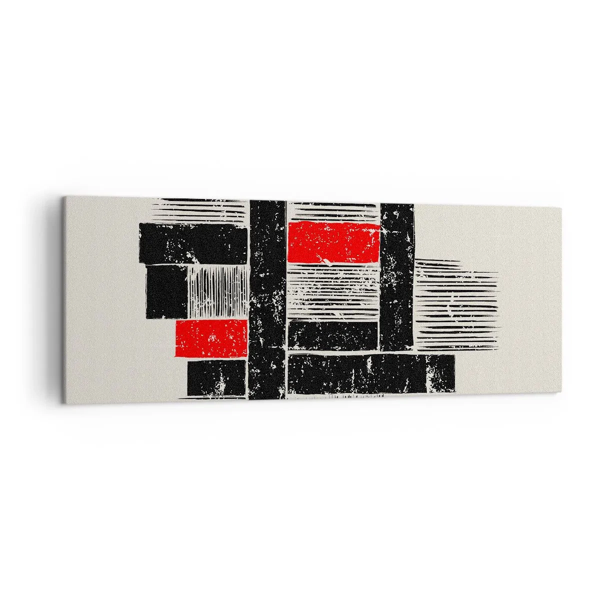 Bild auf Leinwand - Leinwandbild - Abstrakte geometrische Komposition in Schwarz und Rot - 140x50cm - Rot und Schwarz - Moderne Wanddekoration für Wohnzimmer und Schlafzimmer ARTTOR