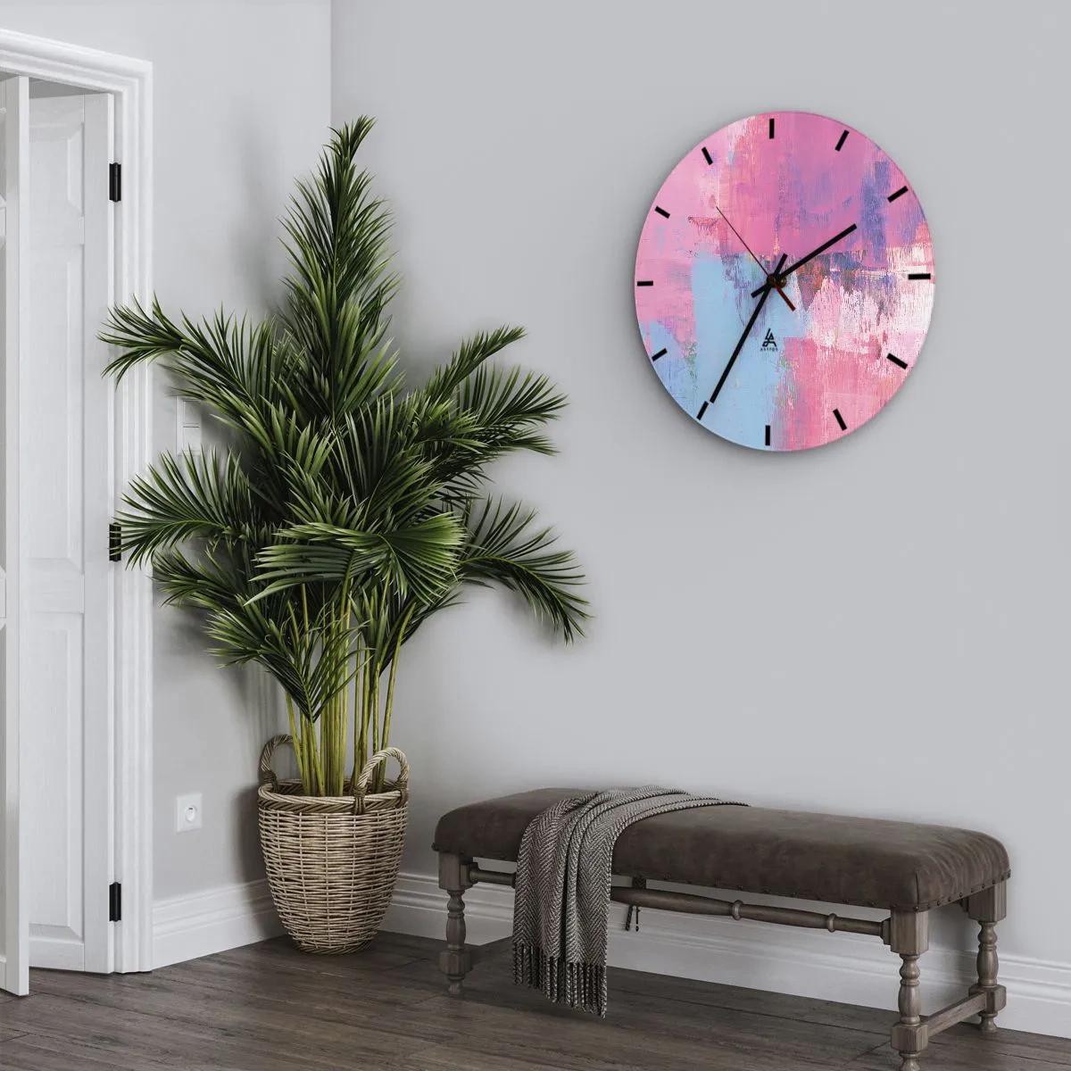 Wanduhr - Glasuhr - Rosa, Blau und eine Prise Licht - 40x40 cm