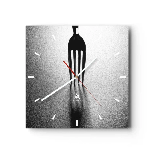 Wanduhr - Glasuhr - Eine minimalistische Interpretation einer Gabel in Schwarzweiß mit Schattenspiel. - 30x30cm - Licht und Schatten - Moderne Wanddekoration für Wohnzimmer und Schlafzimmer ARTTOR