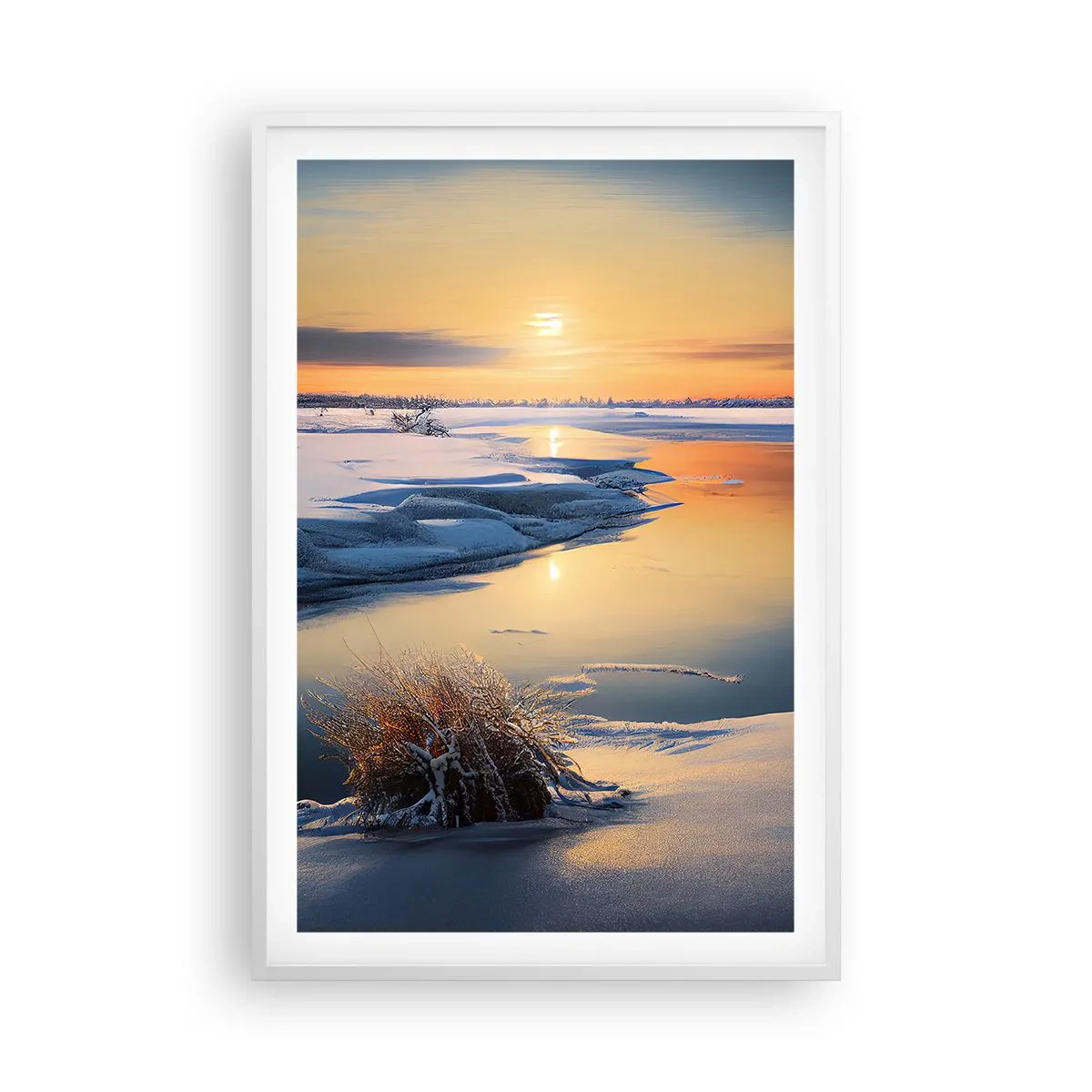 Poster in einem weißen Rahmen - Wintersonnenuntergang - 61x91 cm
