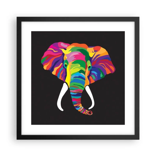 Poster in einem schwarzem Rahmen - Der Elefant, der es liebte, im Regenbogen zu baden - 40x40 cm