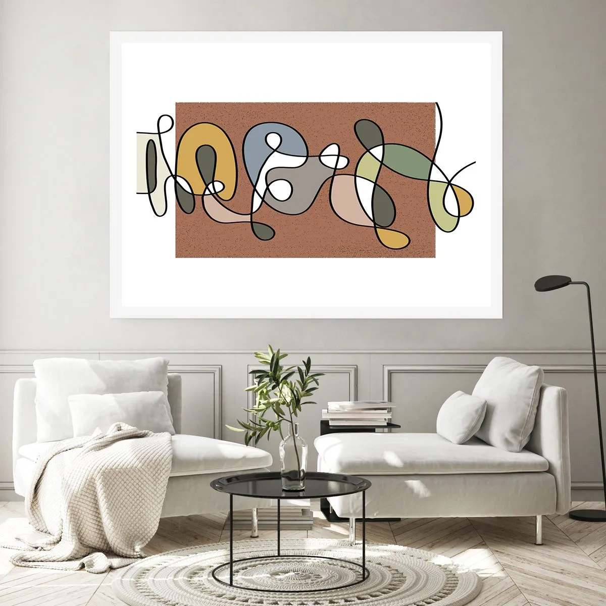 Poster - Bunte Abstraktion mit Punkten und Linien - 100x70cm - Abstraktion, die ein Lächeln wert ist - Moderne Wanddekoration für Wohnzimmer und Schlafzimmer ARTTOR