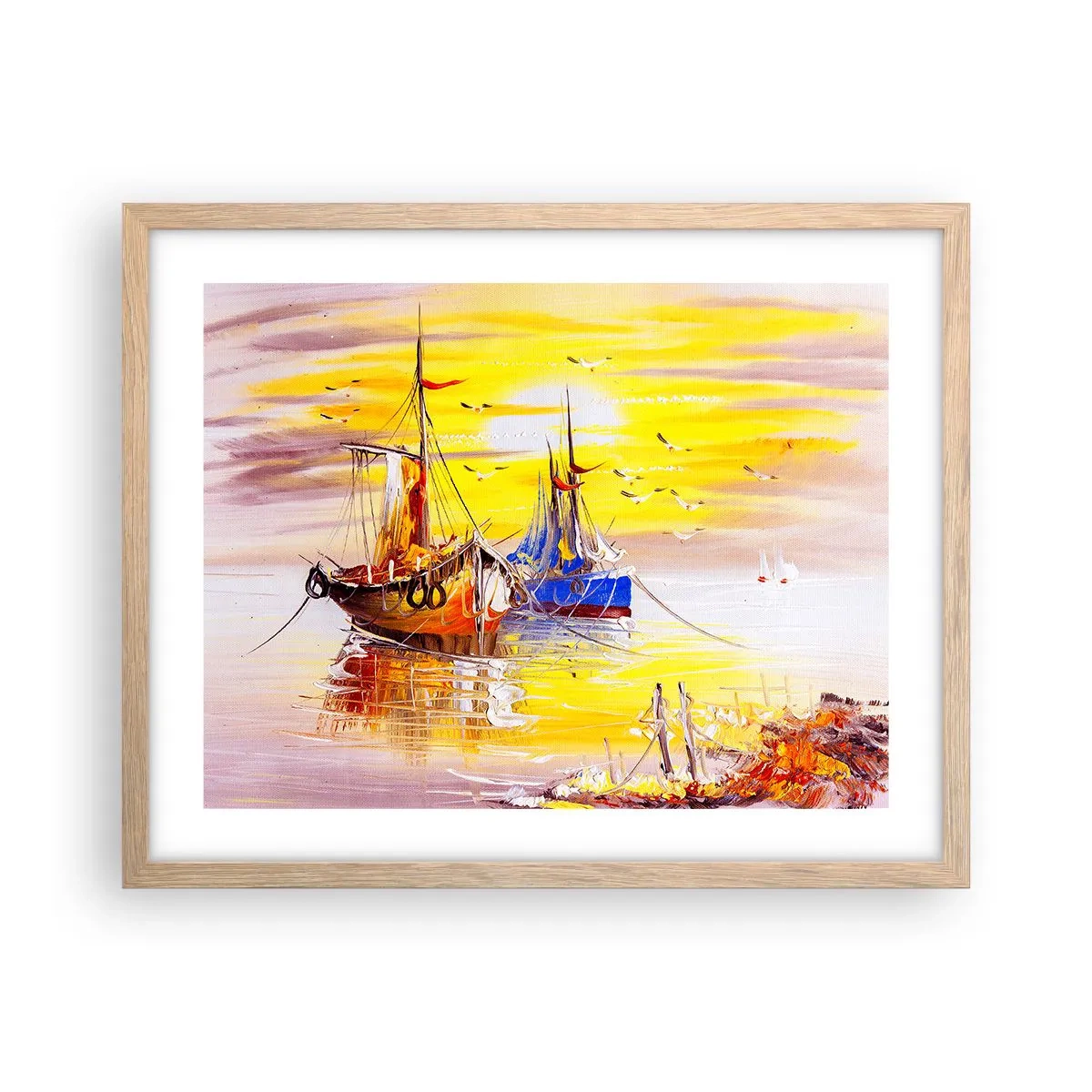 Poster in einem Rahmen aus heller Eiche - Eine wohlverdiente Pause im Hafen - 50x40 cm