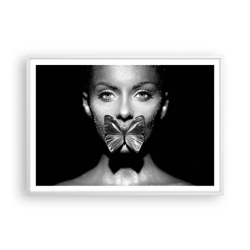 Poster in einem weißen Rahmen - Schmetterlingskuss - 100x70 cm