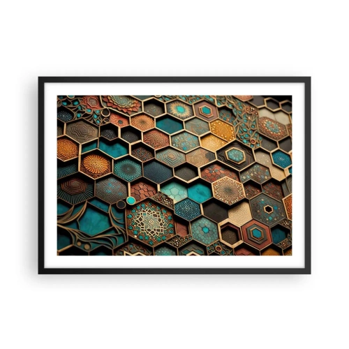 Poster in einem schwarzem Rahmen - Bunte Ornamente in sechseckigen Mustern - 70x50cm - Arabische Ornamente – Variation - Moderne Wanddekoration für Wohnzimmer und Schlafzimmer ARTTOR