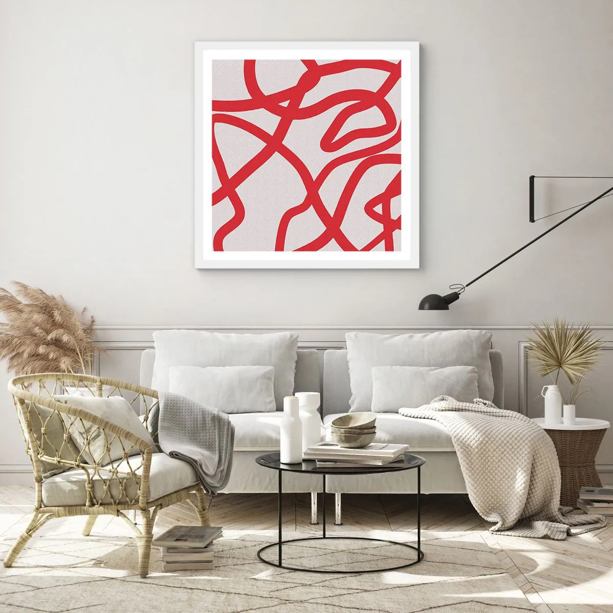 Poster in einem weißen Rahmen - Rot auf Weiß - 40x40 cm