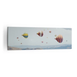 Bild auf Leinwand - Leinwandbild - Bunte Ballons über einer felsigen Landschaft - 160x50cm - Hier ist alles möglich - Moderne Wanddekoration für Wohnzimmer und Schlafzimmer ARTTOR