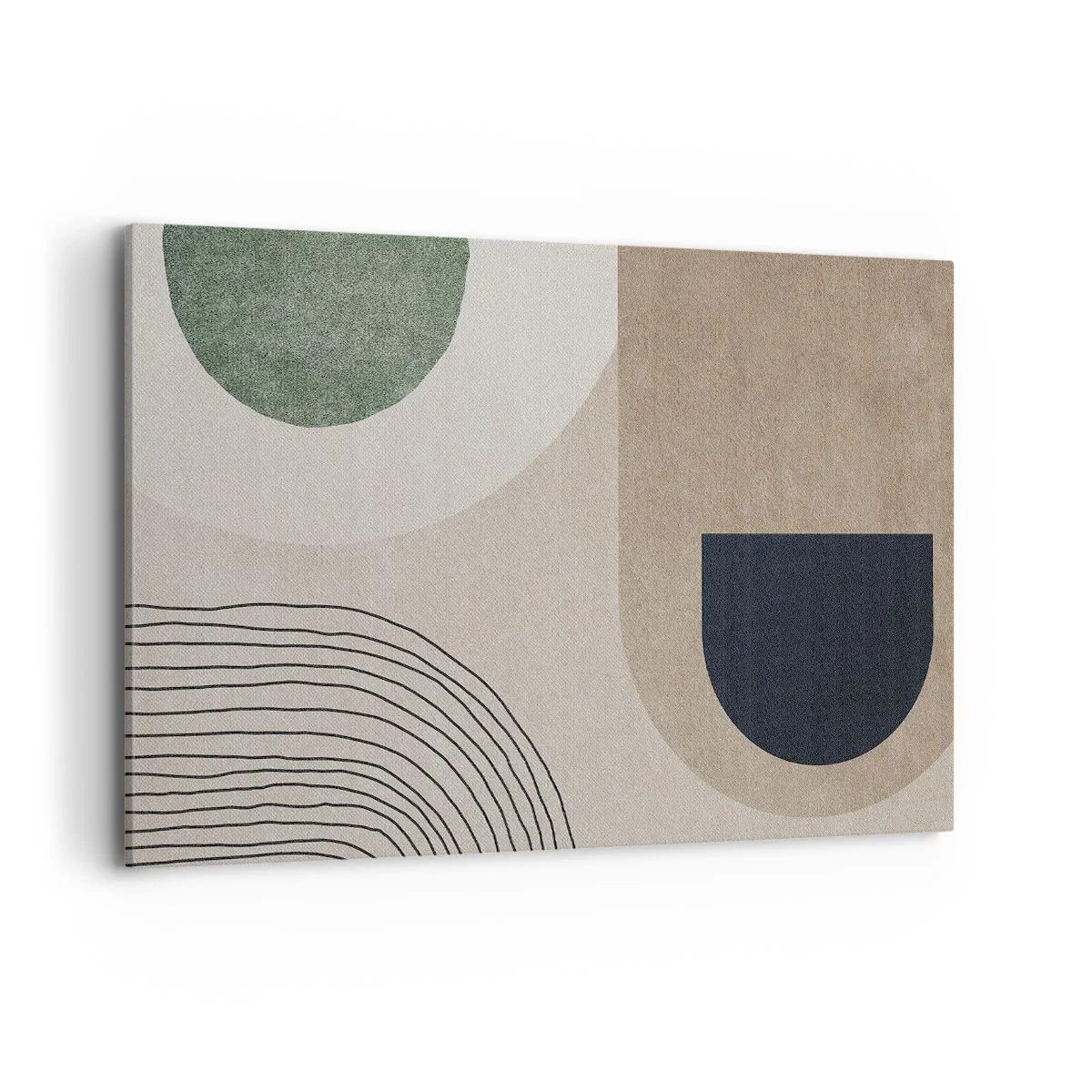 Bild auf Leinwand - Leinwandbild - Geometrische Formen in Beige- und Grüntönen - 120x80cm - Sanftheit des Ovals - Moderne Wanddekoration für Wohnzimmer und Schlafzimmer ARTTOR