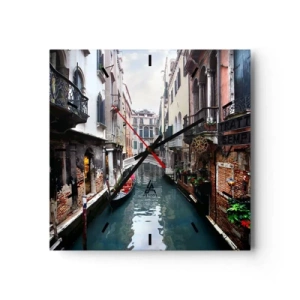 Wanduhr - Glasuhr - Ein Kanal in Venedig mit einer Gondel und historischen Gebäuden - 30x30cm - Venezianische Landschaft mit Gondel und Brücke - Moderne Wanddekoration für Wohnzimmer und Schlafzimmer ARTTOR