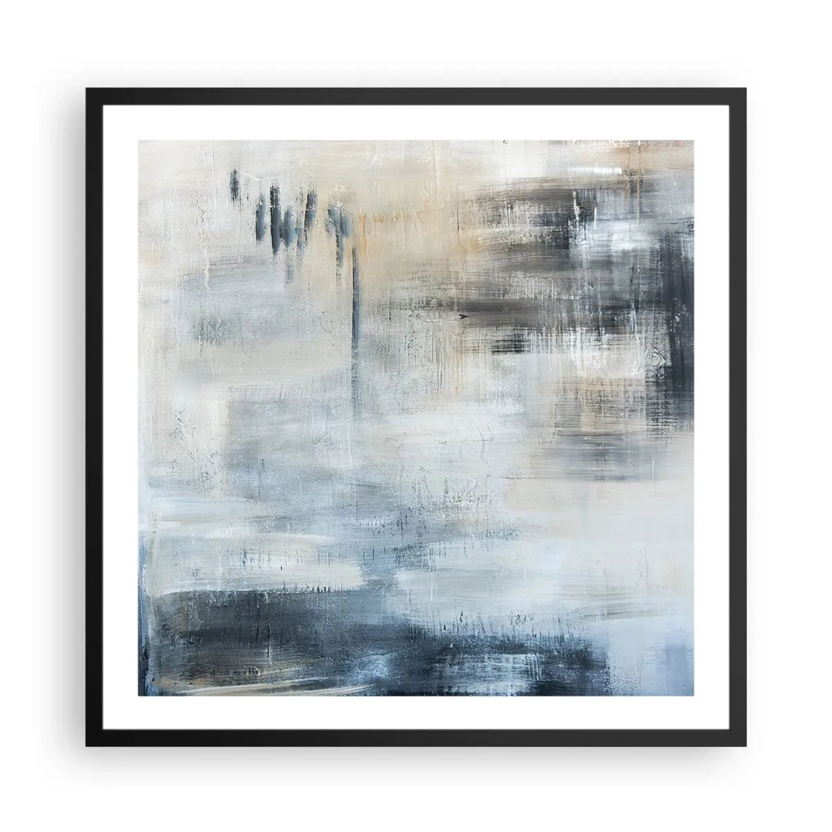 Poster in einem schwarzem Rahmen - Hinter dem blauen Vorhang - 60x60 cm