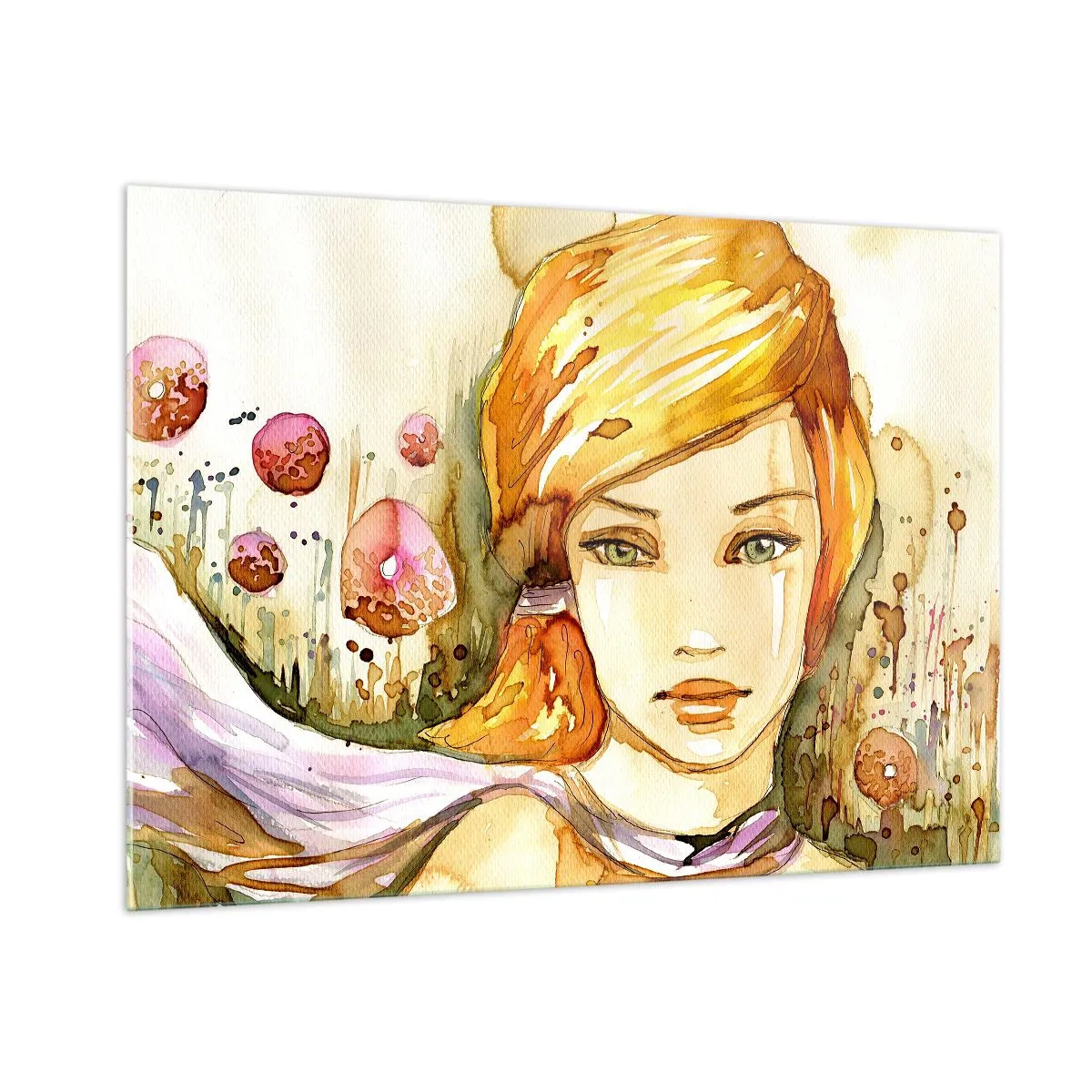 Glasbild - Bild auf glas - Porträt einer Frau im Aquarellstil mit Abstraktion - 100x70cm - Ein smaragdgrüner Look, der die Wut beruhigt - Moderne Wanddekoration für Wohnzimmer und Schlafzimmer ARTTOR