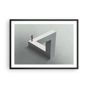 Poster in einem schwarzem Rahmen - Eine Figur, die auf einem Penrose-Dreieck in Grautönen steht. - 70x50cm - Es ist also doch möglich - Moderne Wanddekoration für Wohnzimmer und Schlafzimmer ARTTOR
