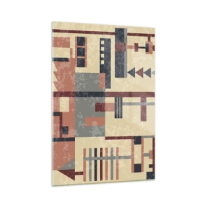 Glasbild - Bild auf glas - Abstraktes geometrisches Muster in Beige- und Rottönen - 50x70cm - Eine Kombination aus Vertikalen und Ebenen - Moderne Wanddekoration für Wohnzimmer und Schlafzimmer ARTTOR