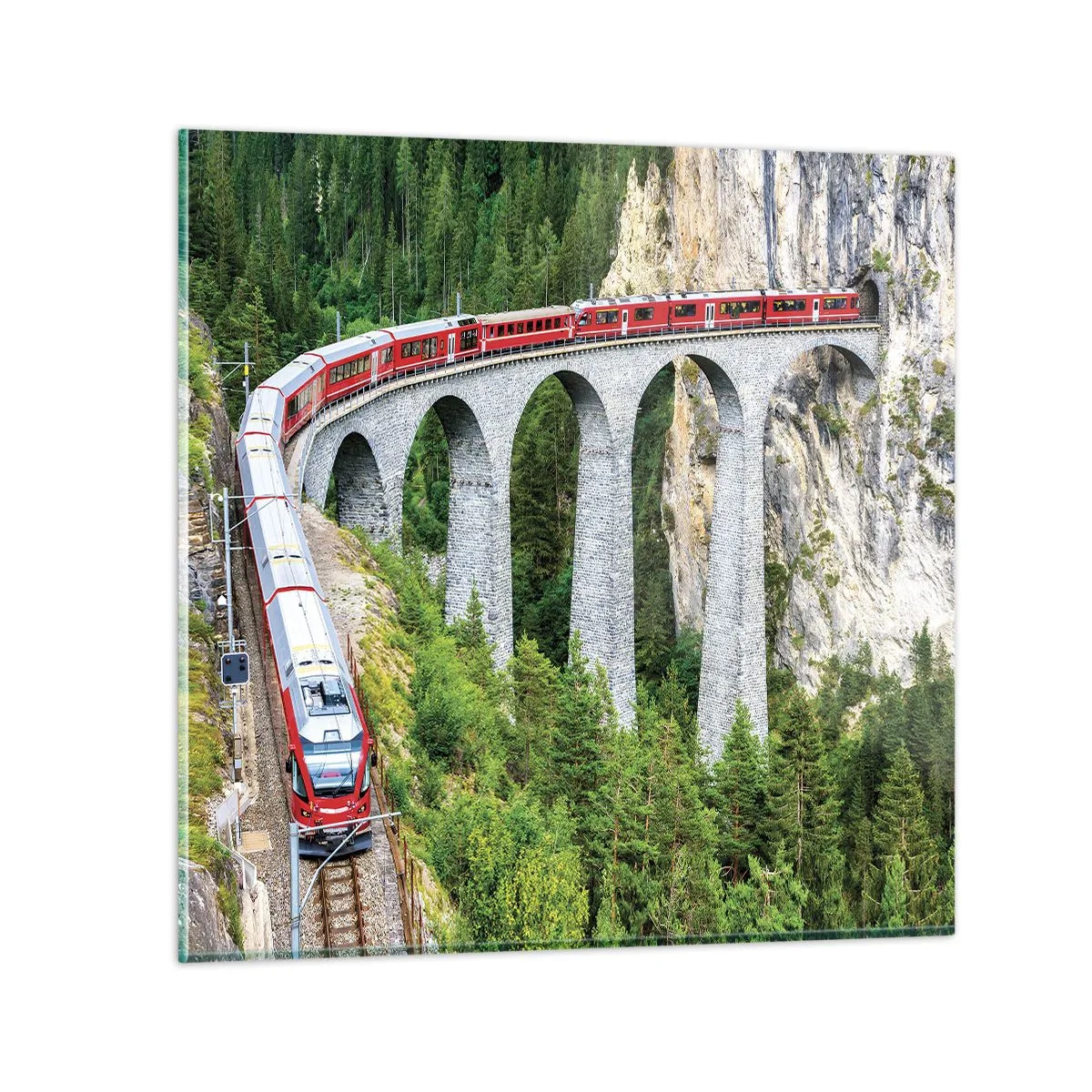 Glasbild - Bild auf glas - Eisenbahn für Bergblick - 70x70 cm