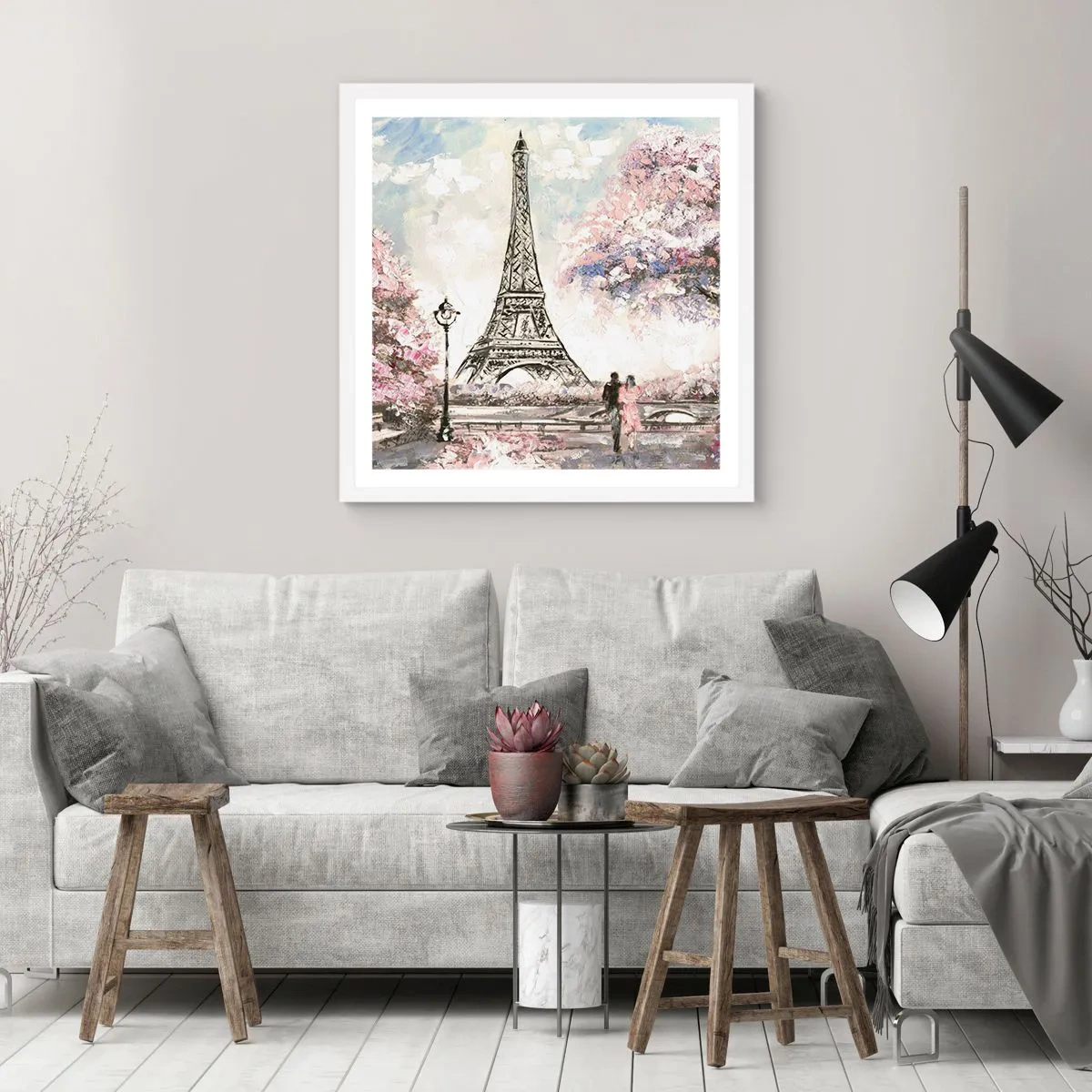 Poster in einem weißen Rahmen - Aprilspaziergang durch Paris - 60x60 cm