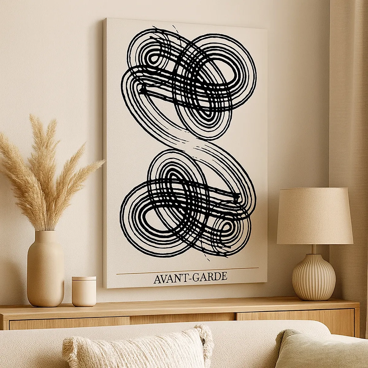 Bild auf Leinwand - Leinwandbild - Abstrakte schwarze Linien auf hellem Hintergrund im Avantgarde-Stil. - 50x70cm - Es kam spontan heraus - Moderne Wanddekoration für Wohnzimmer und Schlafzimmer ARTTOR