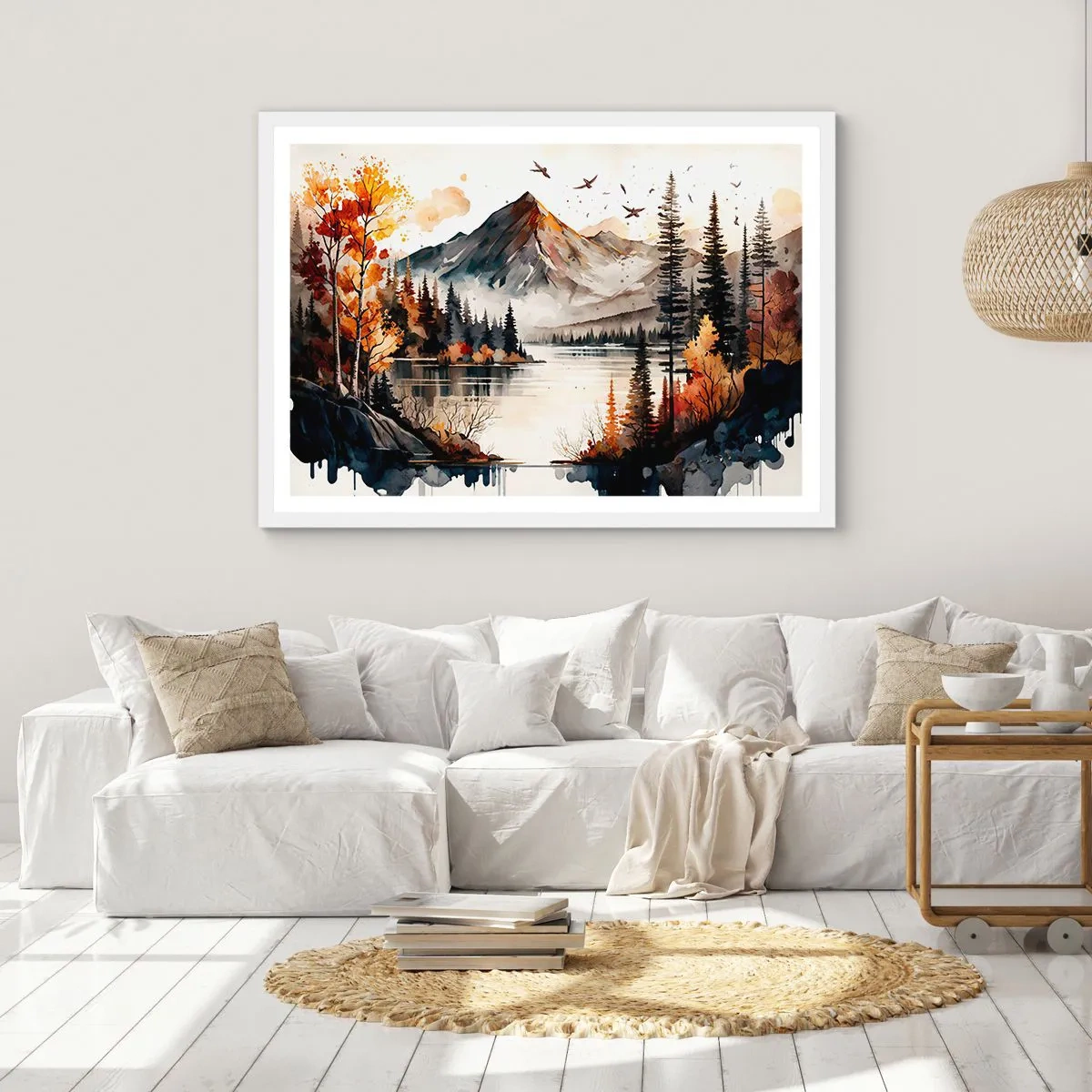 Poster in einem weißen Rahmen - Goldener Herbst in den Bergen - 70x50 cm