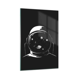 Glasbild - Bild auf glas - Ein minimalistischer Astronautenhelm mit Blick ins Weltall - 80x120cm - Schöne Aussicht - Moderne Wanddekoration für Wohnzimmer und Schlafzimmer ARTTOR