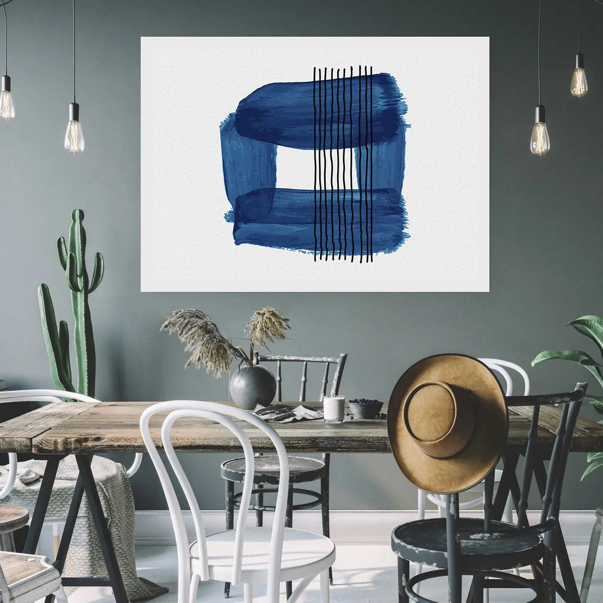 Poster - Blaue und schwarze Komposition - 91x61 cm