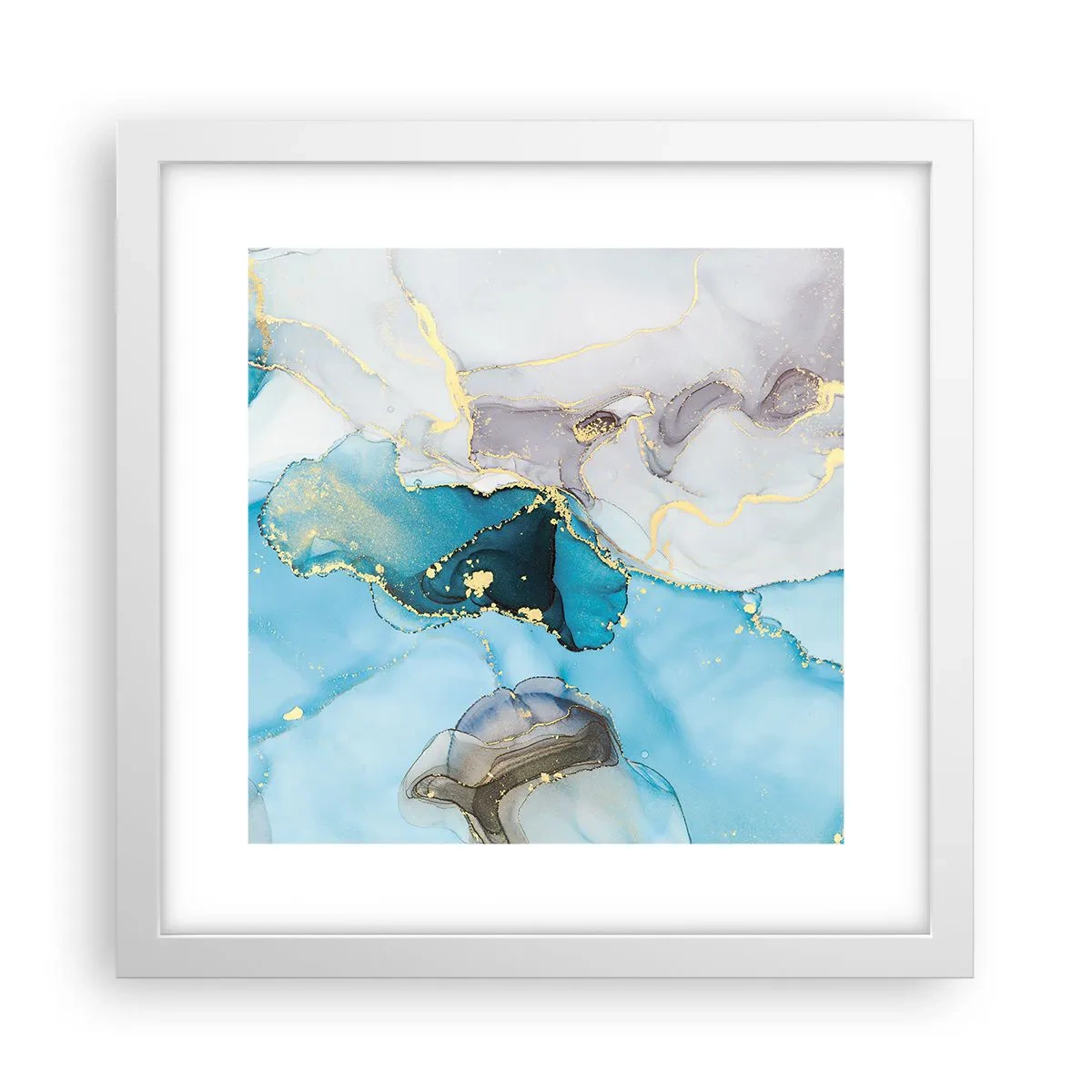 Poster in einem weißen Rahmen - Eine Studie über das Zusammentreffen von Grau und Türkis - 30x30 cm