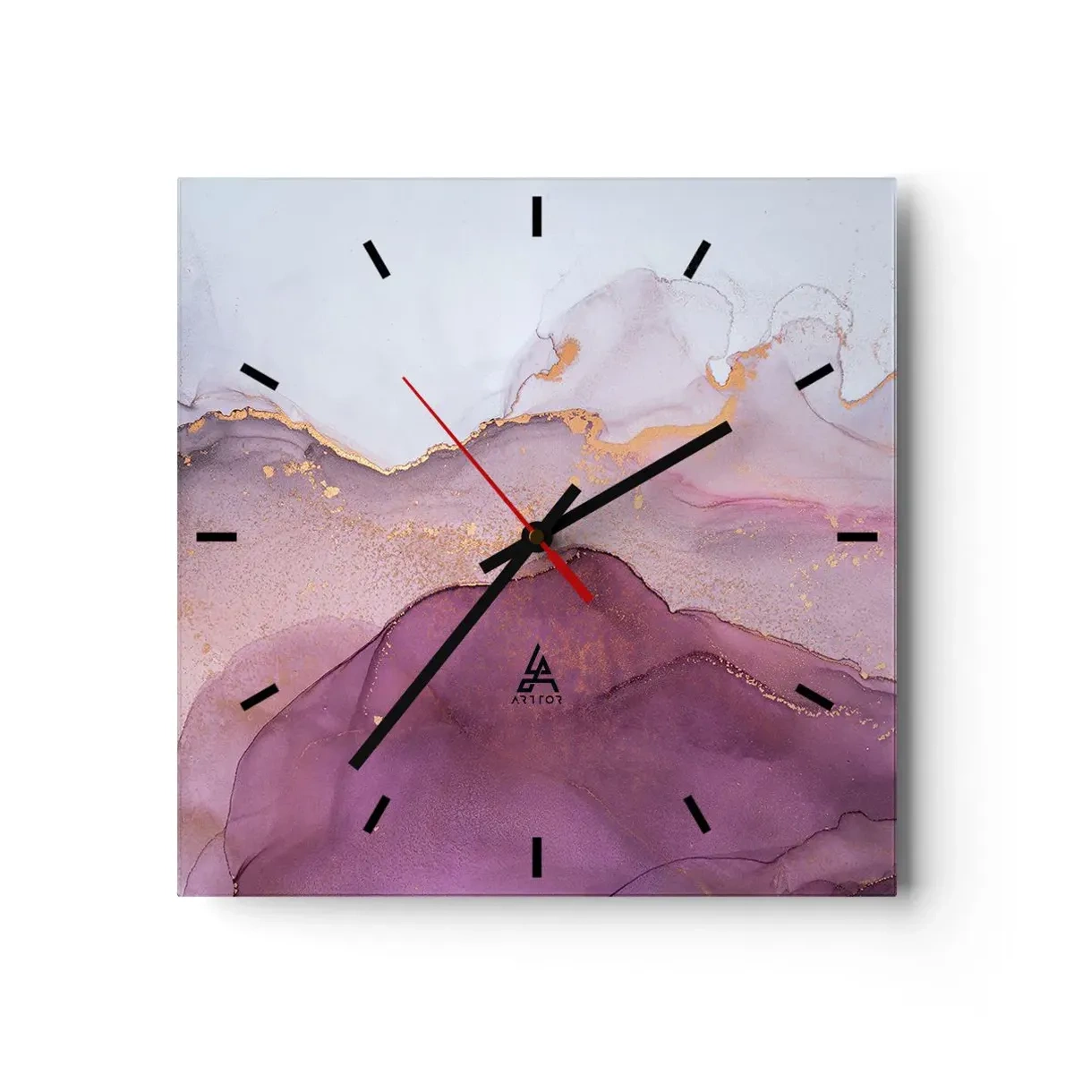 Wanduhr - Glasuhr - Violett und lila Wellen - 40x40 cm