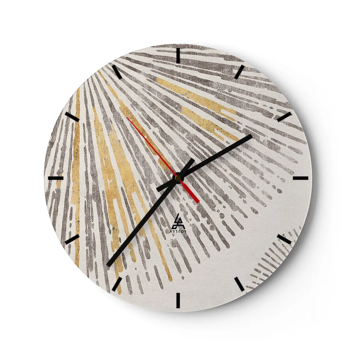 Wanduhr - Glasuhr - Strahlende Linien in Gold und Grau auf hellem Hintergrund - 30x30cm - Schönheit des Strahls - Moderne Wanddekoration für Wohnzimmer, Küche und Schlafzimmer ARTTOR