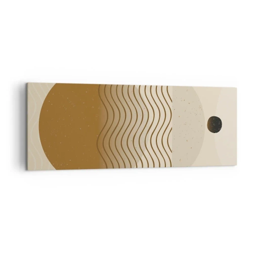Bild auf Leinwand - Leinwandbild - Geometrische Abstraktion mit Kreisen und Wellenlinien in warmen Farben. - 140x50cm - Zur Entstehung geometrischer Figuren - Moderne Wanddekoration für Wohnzimmer und Schlafzimmer ARTTOR