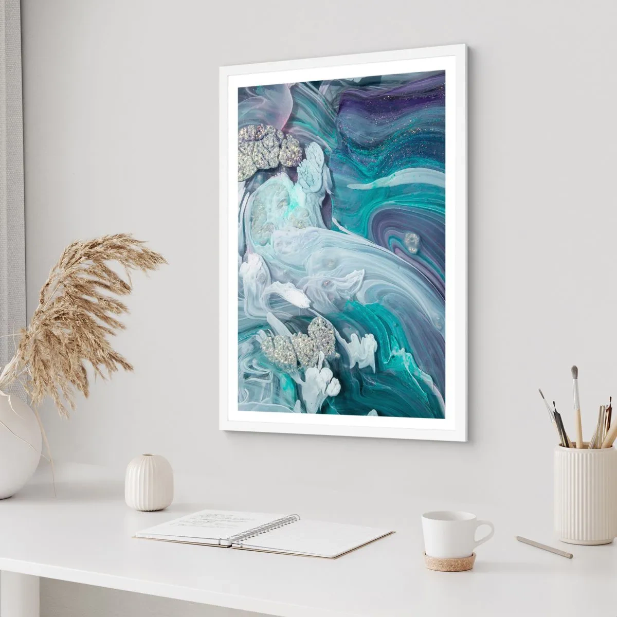 Poster in einem weißen Rahmen - Strömungen von Himmelblau - 50x70 cm