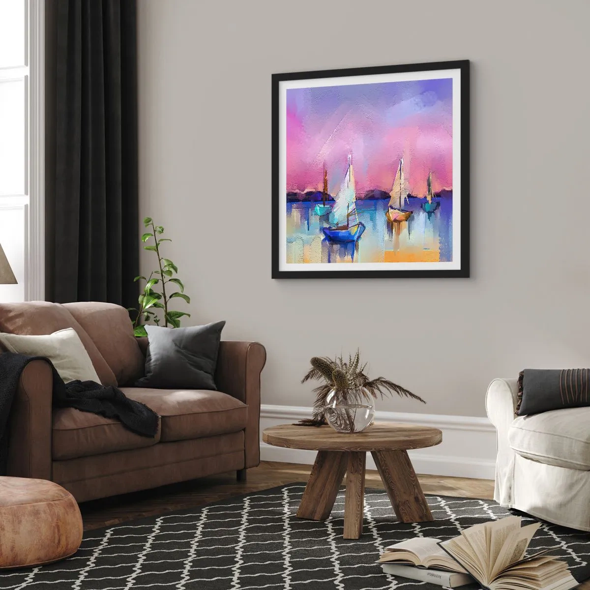 Poster in einem schwarzem Rahmen - Richtung: breites Wasser - 40x40 cm