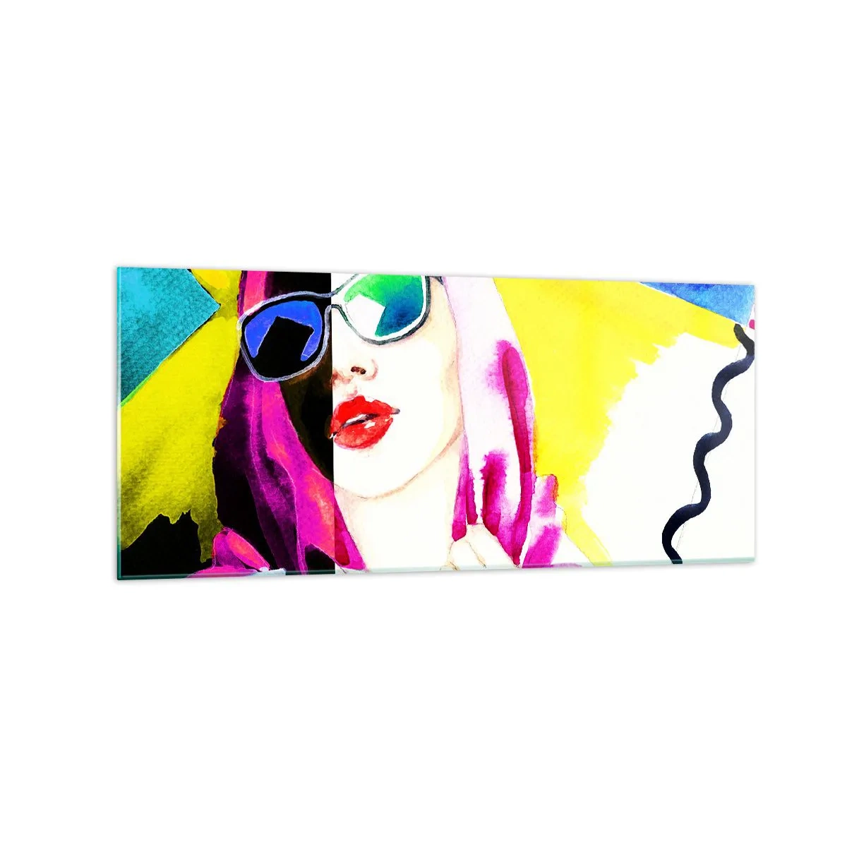 Glasbild - Bild auf glas - Buntes Porträt einer Frau mit Sonnenbrille - 120x50cm - Ich bin nicht weiß und ich bin nicht schwarz - Moderne Wanddekoration für Wohnzimmer und Schlafzimmer ARTTOR