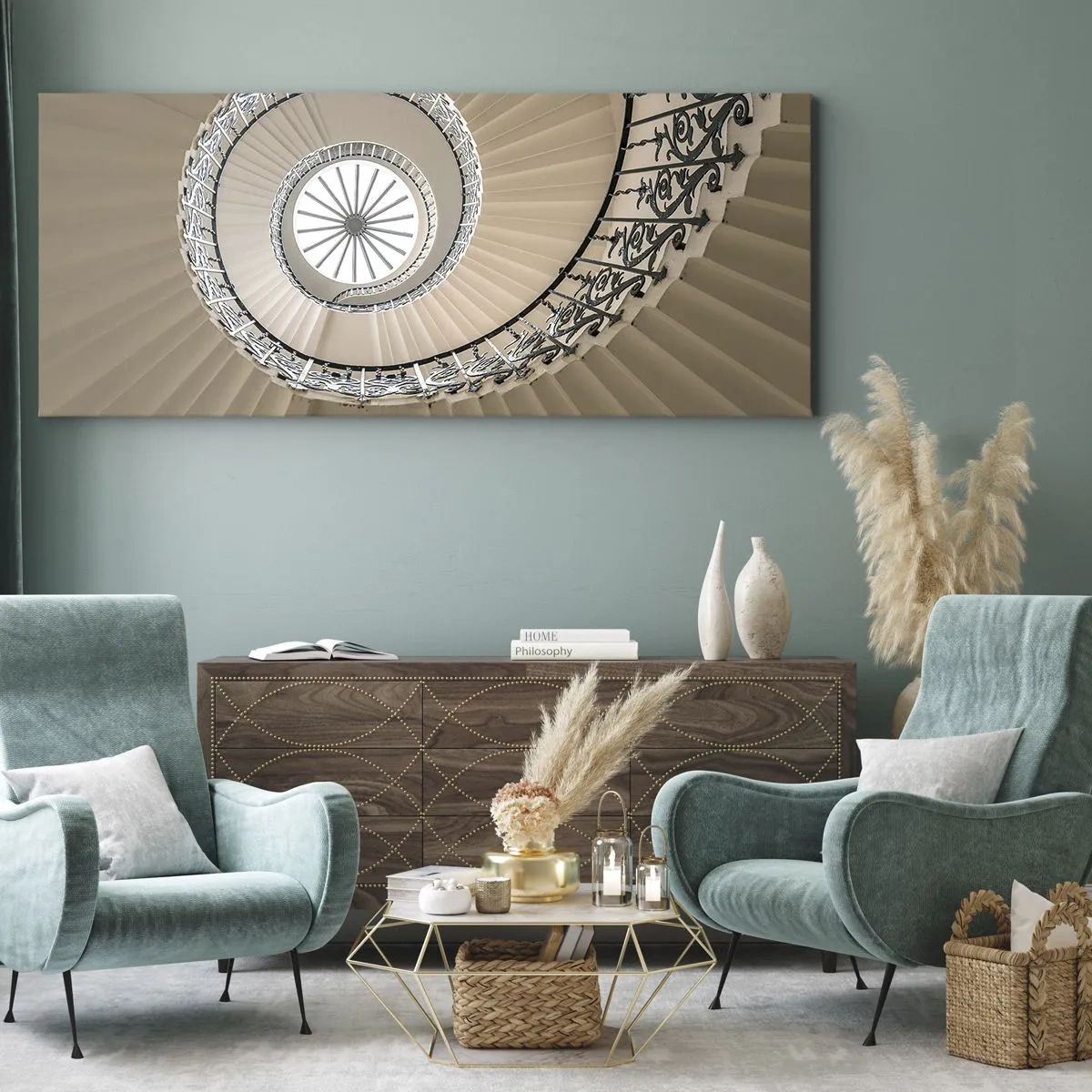 Bild auf Leinwand - Leinwandbild - Wendeltreppe in elegantem geometrischem Ansatz - 120x50cm - Im Inneren der Muschel - Moderne Wanddekoration für Wohnzimmer und Schlafzimmer ARTTOR
