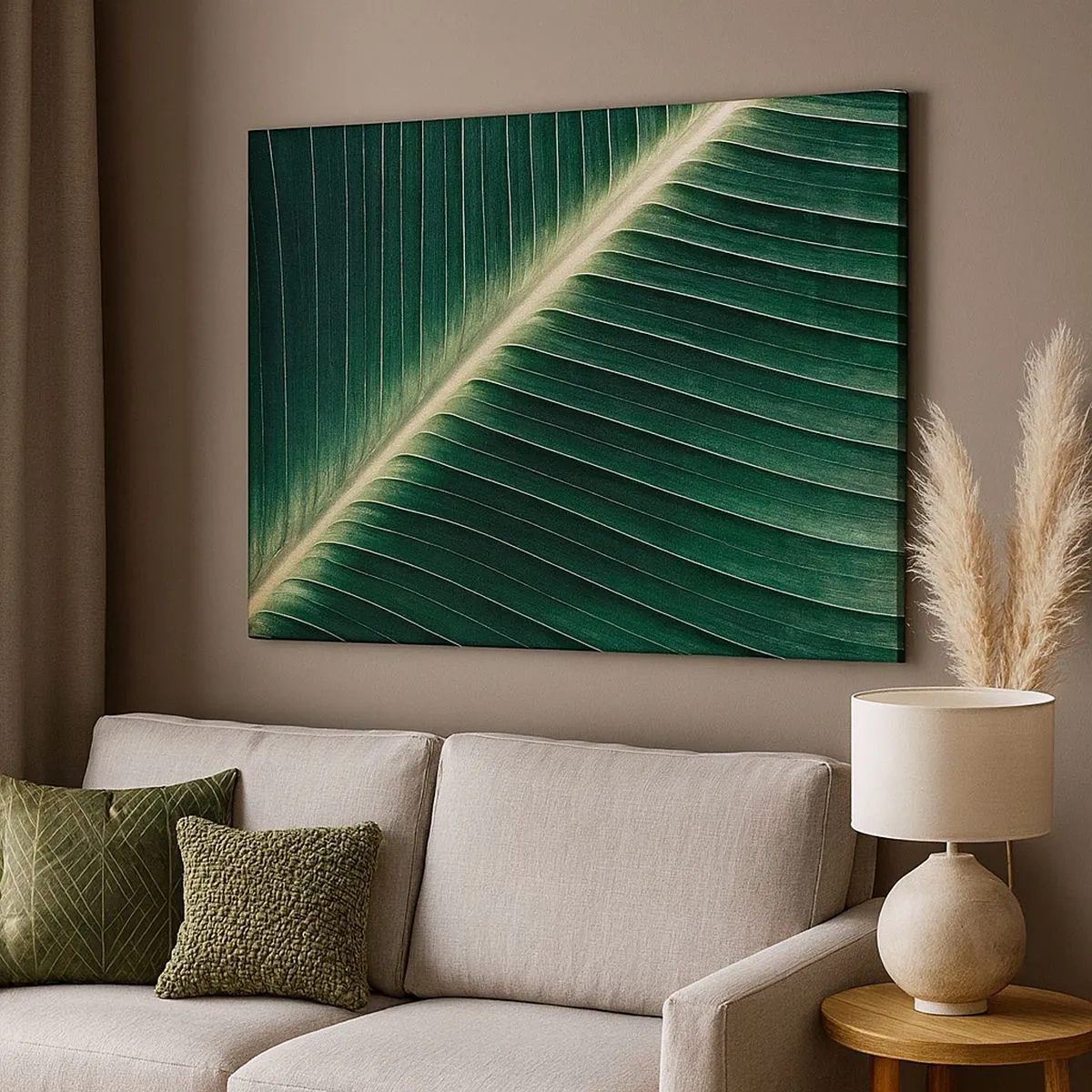 Bild auf Leinwand - Leinwandbild - Nahaufnahme der Struktur eines grünen Blattes - 70x50cm - Rhythmus der Natur - Moderne Wanddekoration für Wohnzimmer und Schlafzimmer ARTTOR