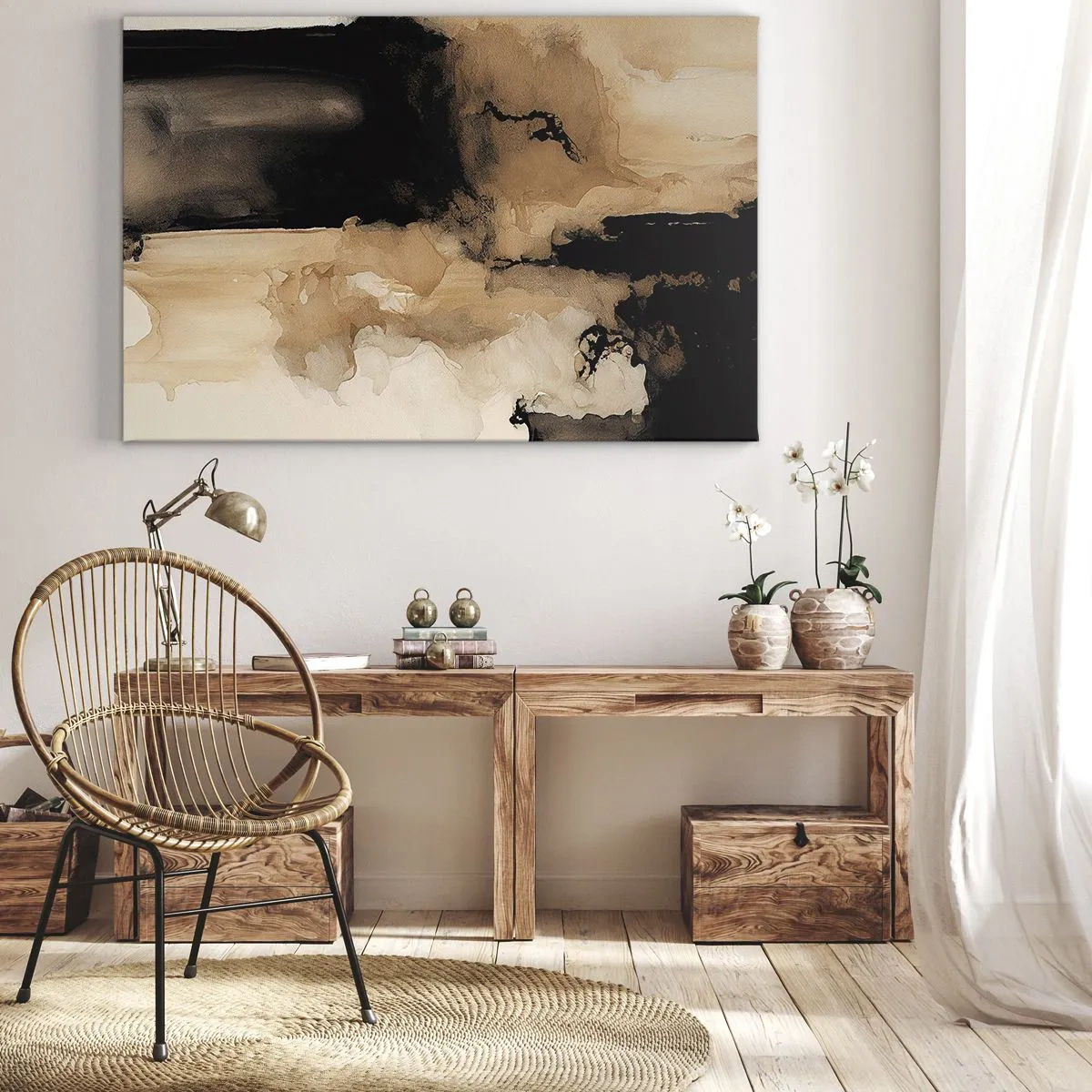 Bild auf Leinwand - Leinwandbild - Abstrakte Komposition in Braun- und Schwarztönen - 70x50cm - Faszinierende Abstraktion - Moderne Wanddekoration für Wohnzimmer und Schlafzimmer ARTTOR