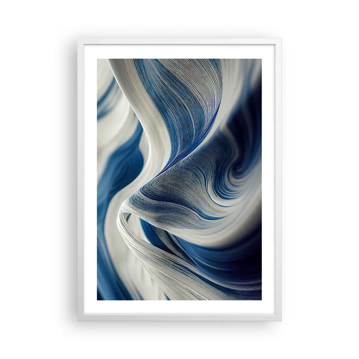 Poster in einem weißen Rahmen - Fließfähigkeit von Blau und Weiß - 50x70 cm