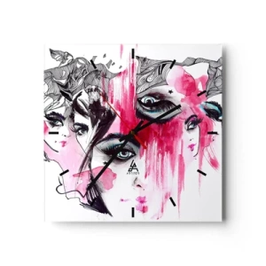 Wanduhr - Glasuhr - Abstraktes Gesicht in Rosa- und Schwarztönen - 30x30cm - Abstrakte Augen - Moderne Wanddekoration für Wohnzimmer und Schlafzimmer ARTTOR
