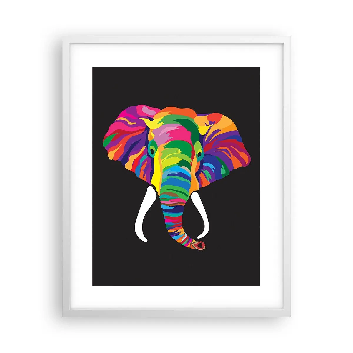 Poster in einem weißen Rahmen - Der Elefant, der es liebte, im Regenbogen zu baden - 40x50 cm