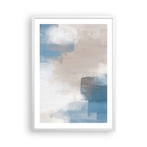 Poster in einem weißen Rahmen - Rosa Abstraktion hinter einem blauen Vorhang - 50x70 cm