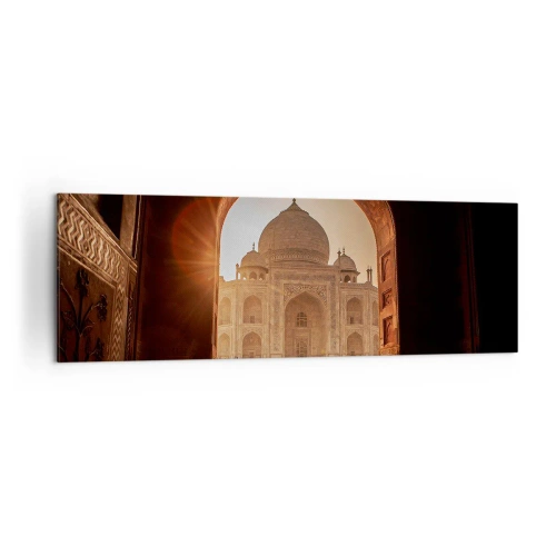 Bild auf Leinwand - Leinwandbild - Taj Mahal im Sonnenlicht vom Torbogen aus gesehen - 160x50cm - Denkmal der überirdischen Liebe - Moderne Wanddekoration für Wohnzimmer und Schlafzimmer ARTTOR
