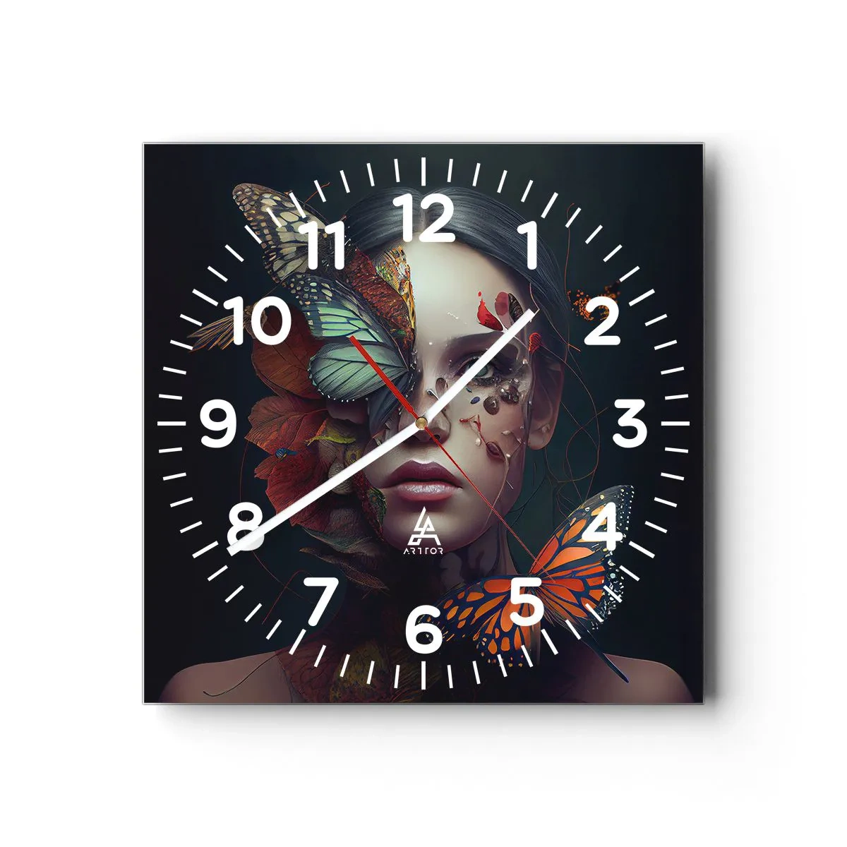 Wanduhr - Glasuhr - Wunderbare Metamorphose - 40x40 cm