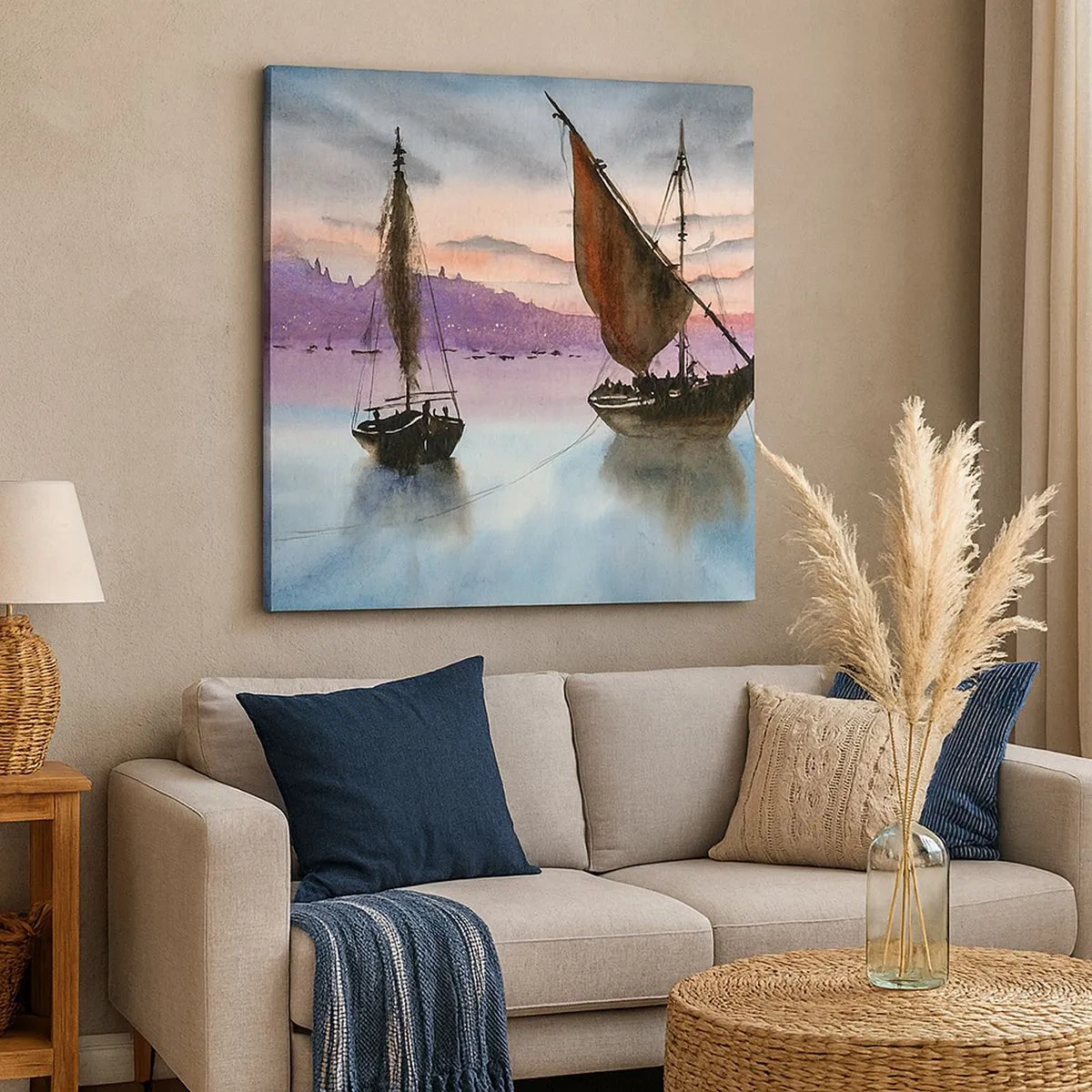 Bild auf Leinwand - Leinwandbild - Abend am Hafen - 30x30 cm