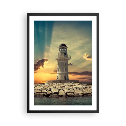Poster in einem schwarzem Rahmen - Leuchtturm bei Sonnenuntergang - 50x70cm - Licht - Gut - Schönheit - Moderne Wanddekoration für Wohnzimmer und Schlafzimmer ARTTOR